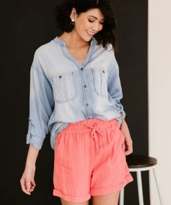 Trendsi Linen Love Cuffed Shorts In Coral