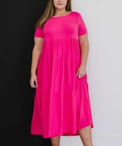 Trendsi Tiered Midi Dress In Fuchsia Apparel