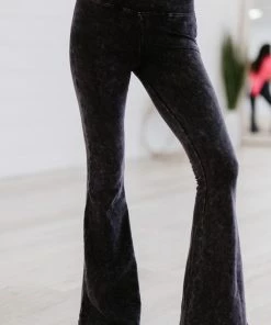 Trendsi Cloud Walker Full Size Acid Wash Raw Hem Flare Pants Apparel