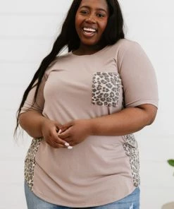 Trendsi Say Anything Leopard Panel Tee In Ash Mocha Apparel