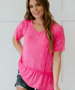 Trendsi Apparel On My Mind Acid Wash Ruffle Tee