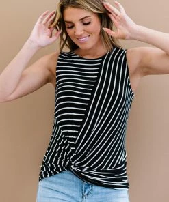Trendsi Let's Be Honest Front Knot Stripe Tank In Black 27 Trendsi Let's Be Honest Front Knot Stripe Tank In Black