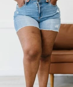 Trendsi Judy Blue Penny Full Size High-Waisted Distressed Shorts Apparel