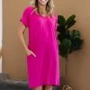 Trendsi Natural Beauty T-Shirt Dress With Pockets In Magenta Apparel