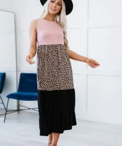 Trendsi Girl Next Door Leopard Color Block Dress