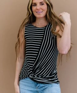 Trendsi Let's Be Honest Front Knot Stripe Tank In Black 26 Trendsi Let's Be Honest Front Knot Stripe Tank In Black