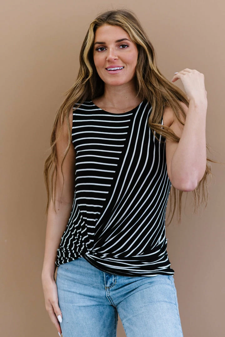 Trendsi Let's Be Honest Front Knot Stripe Tank In Black 8 Trendsi Let's Be Honest Front Knot Stripe Tank In Black
