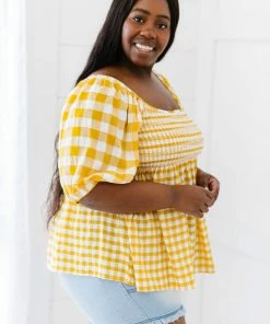 Trendsi Sunny Meadow Gingham Babydoll Top Apparel