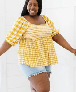 Trendsi Sunny Meadow Gingham Babydoll Top Apparel