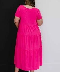 Trendsi Tiered Midi Dress In Fuchsia Apparel