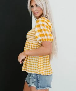 Trendsi Sunny Meadow Gingham Babydoll Top Apparel