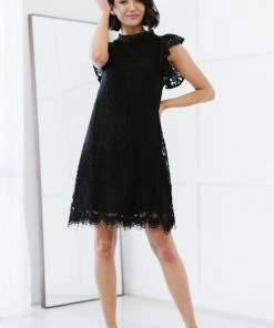 Trendsi Fit For Royalty Lace Flutter Sleeve Dress