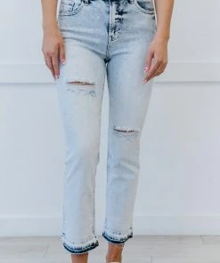 Trendsi RISEN Stella Acid Wash Distressed Straight Jeans Apparel