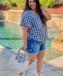 Boutique Simplified Day At The Park Woven Plaid Top