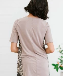Trendsi Say Anything Leopard Panel Tee In Ash Mocha Apparel
