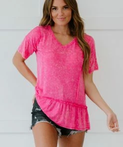 Trendsi Apparel On My Mind Acid Wash Ruffle Tee