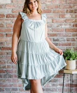 Trendsi Apparel Beautiful Skies Tiered High-Low Dress