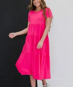 Trendsi Tiered Midi Dress In Fuchsia (GHG-S) GHG- Shop Singles