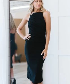 Trendsi First Lady Pleated Detail Sleeveless Dress Dresses + Skirts + Jumpsuits