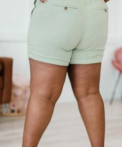 Trendsi Apparel Linen Love Cuffed Shorts In Light Sage