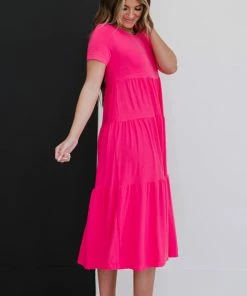 Trendsi Tiered Midi Dress In Fuchsia Apparel