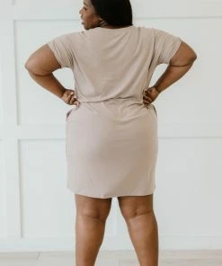 Trendsi Apparel Natural Beauty T-Shirt Dress With Pockets In Ash Mocha & Ash Rose