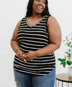 Trendsi Call Me Maybe Striped Tank In Ash Mocha, Black & Spring Blue Apparel