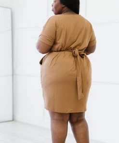 Trendsi Layla Tie-Waist Dress In Ash Mocha, Deep Camel And Kelly Green Apparel