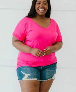 Trendsi Tee Shirt Weather Pocketed Tee In Fuchsia & Navy Apparel 25 Trendsi Tee Shirt Weather Pocketed Tee In Fuchsia & Navy Apparel