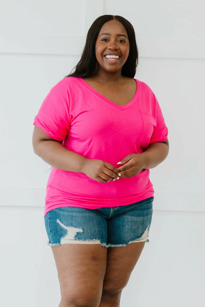 Trendsi Tee Shirt Weather Pocketed Tee In Fuchsia & Navy Apparel 20 Trendsi Tee Shirt Weather Pocketed Tee In Fuchsia & Navy Apparel