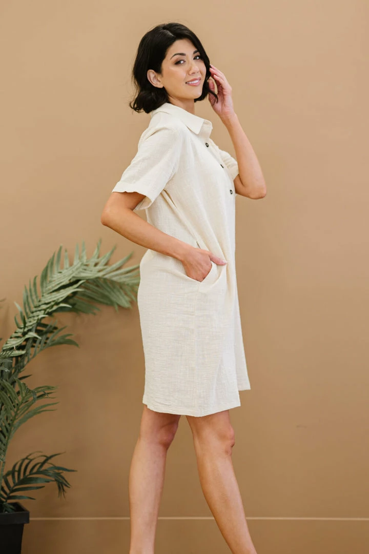 Trendsi Dresses + Skirts + Jumpsuits Iconic Scene Gauze Half Button Dress 4 Trendsi Dresses + Skirts + Jumpsuits Iconic Scene Gauze Half Button Dress