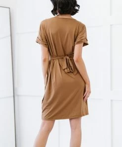 Trendsi Layla Tie-Waist Dress In Ash Mocha, Deep Camel And Kelly Green Apparel