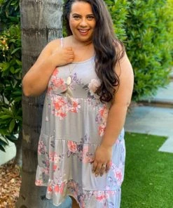 Boutique Simplified Dusty Floral Tiered Midi Dress