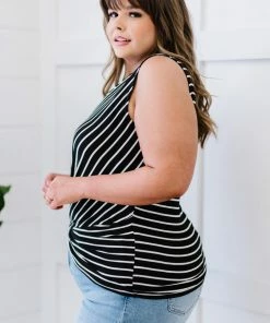 Trendsi Let's Be Honest Front Knot Stripe Tank In Black 21 Trendsi Let's Be Honest Front Knot Stripe Tank In Black