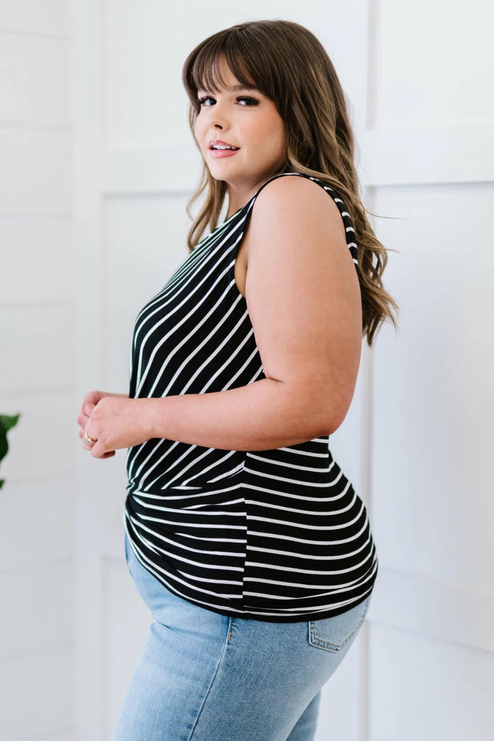 Trendsi Let's Be Honest Front Knot Stripe Tank In Black 3 Trendsi Let's Be Honest Front Knot Stripe Tank In Black