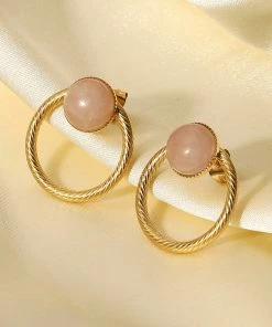 Trendsi Apparel Gold-Plated Circle Stone Stud Earrings