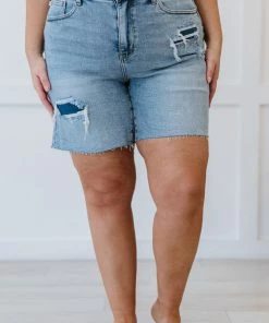 Trendsi Apparel Judy Blue Hallie Mid-Length Denim Patch Shorts