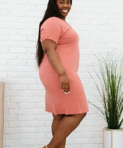 Trendsi Apparel Natural Beauty T-Shirt Dress With Pockets In Ash Mocha & Ash Rose