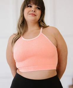 Trendsi Delmar Scoop Neck Cropped Cami In Neon Coral Apparel