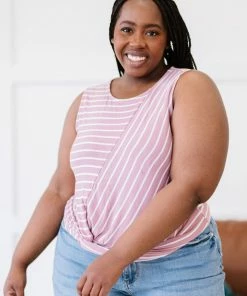 Trendsi Apparel Just A City Girl Striped Twist Detail Tank In Light Rose