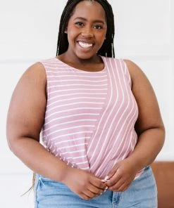 Trendsi Apparel Just A City Girl Striped Twist Detail Tank In Light Rose