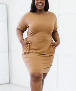 Trendsi Layla Tie-Waist Dress In Ash Mocha, Deep Camel And Kelly Green Apparel