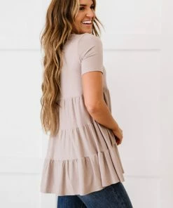 Trendsi Round Neck Babydoll Tunic In Ash Mocha