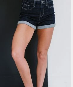 Trendsi Stone Washed Dark Cuffed Shorts Apparel
