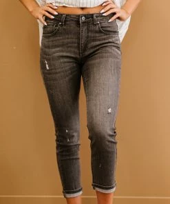 Trendsi RISEN Guess What? Mid-Rise Distressed Jeans With Pockets Apparel