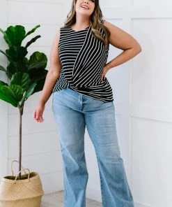 Trendsi Let's Be Honest Front Knot Stripe Tank In Black 24 Trendsi Let's Be Honest Front Knot Stripe Tank In Black