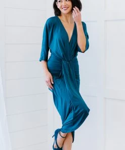 Trendsi Ocean Teal Ruched Dress (GHG-S)
