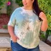 Boutique Simplified Sea Mist Tie Dye Ruched Top