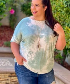 Boutique Simplified Sea Mist Tie Dye Ruched Top