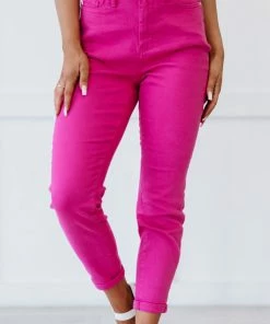 Trendsi Judy Blue Gabriella Cuffed Slim Fit Jeans In Neon Pink